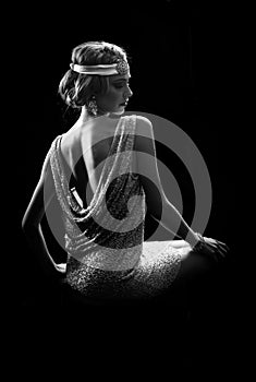 Black and white portrait of 20s woman photo