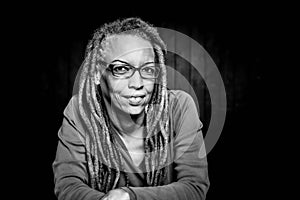 Black and White  Portrait of a Smiling African American Woman