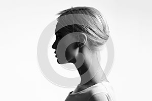 black and white portrait of young woman silhouette