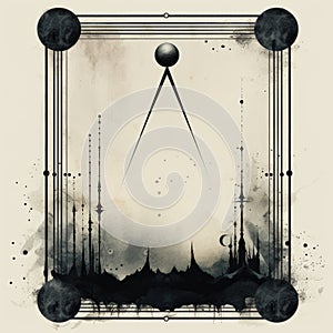 a black and white poster with an image of a clock