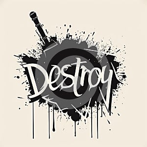 A black and white poster with a knife and the word destroy