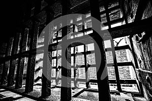 Black and white prison window bars