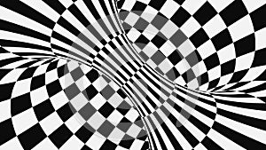 Black and white psychedelic optical illusion. Abstract hypnotic animated background. Checkered geometric looping wallpaper