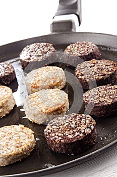 Black and white pudding on a pan