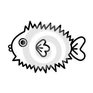 Black and white pufferfish vector drawing