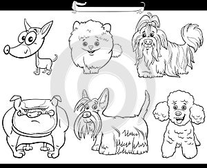 black and white purebred cartoon dogs comic characters set