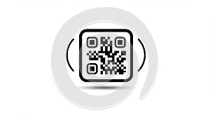 A black and white QR code is centered on a plain white background, featuring a