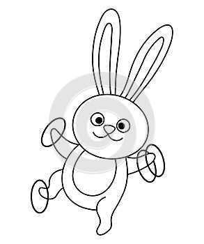 Black and white rabbit with hoops. Vector circus animal. Amusement holiday line icon. Cute funny festival character clip art.