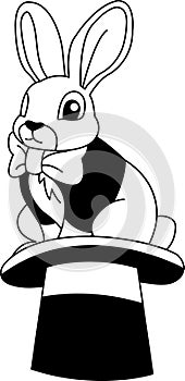 black and white A rabbit is sitting on top hat