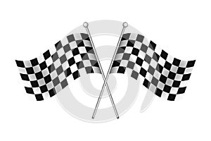 Black and white race flag for start and finish on rally road. Checkered waving flags for winner of motocross, car race. Sport