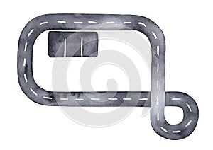 Black and white race track illustration. Symbol of speed, autosport, rallying, transportation, traffic, sport cars.