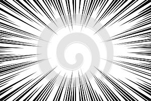 Black and white radial lines comics style backround. Manga action, speed abstract