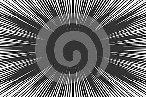 Black and white radial lines comics style backround. Manga action, speed abstract