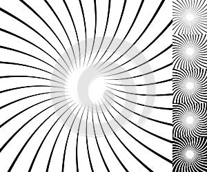 Black and white radial - radiating lines circular pattern