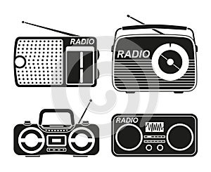 Black and white radio element silhouette set