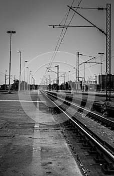 Black and white railway in portrait orientation