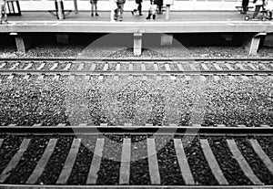 Black and white railway tracks background