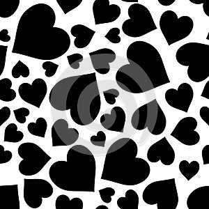 Black on white random love heart pattern seamless repeat background