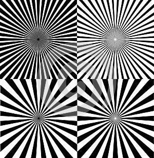 Black And White Ray Star Burst Background Set. Vector