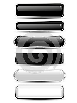 Black, white rectangle and oval buttons for website or app. Blank monochrome labels for text Buy now, Subscribe, Sign Up, Register photo