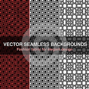 Black white red seamless pattern background. Fashion fabric for elegant design. Abstract geometric frames. Stylish decorative labe