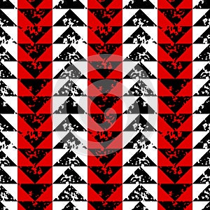 Black white and red sponge print triangles geometric grunge seamless pattern, vector