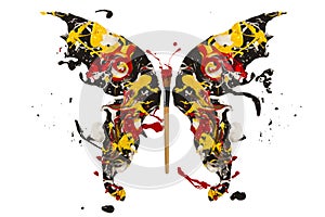 Black white red yellow paint splash madel butterfly