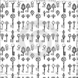 Black and white repeat antique key pattern photo