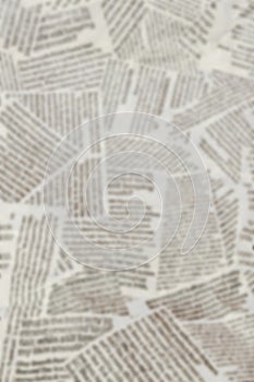 Black and white repeating torn newspaper background. Continuous pattern left, right, up and down