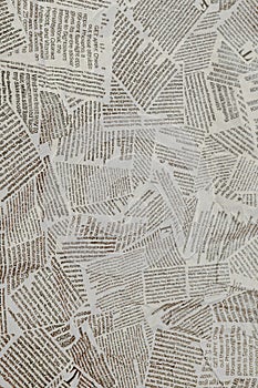 Black and white repeating torn newspaper background. Continuous pattern left, right, up and down