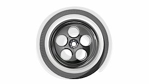 Black with white retro car wheel isolated on white background. 3D render