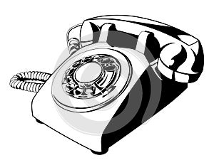 Black and White Retro Rotary Phone Vector Cartoon