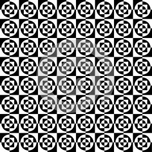 Black And White Retro Sixties Abstract Squares And Circles Pattern