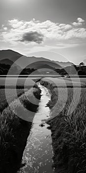Black And White Rice Field Photography With Japanese Contemporary Style