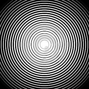 Black and white rings. Sound wave wallpaper. Radio station signal. Circle spin vector background. Line texture. Target