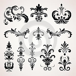 Black And White Rococo Ornamentation: Nature-inspired Vector Illustration