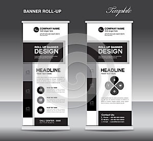 Black and white Roll Up Banner template and info graphics,x-stand