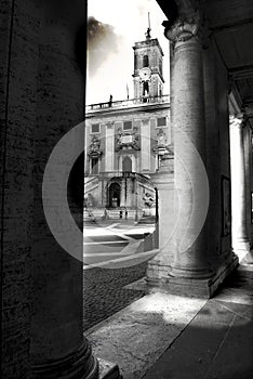Black and white of Rome campidoglio the place  Major`s building