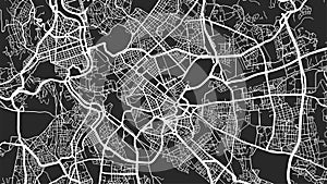 Black and white Rome city area vector background map, streets and water cartography illustration