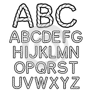 Black white rope font alphabet