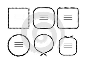 Black and white rope frames set in different shapes, vector