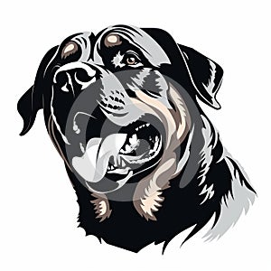 Black And White Rottweiler Dog Illustration With Tongue Out