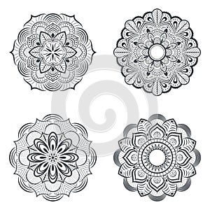 Black and white round floral element