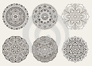 Black and white round floral elements