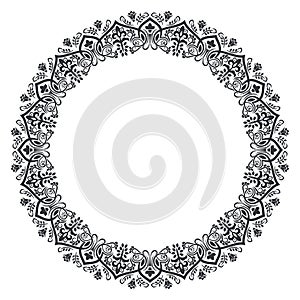 Black and white round floral frame