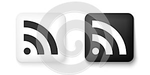 Black and white RSS icon isolated on white background. Radio signal. RSS feed symbol. Square button. Vector