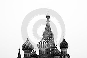 Black and white Saint Basil's Cathedral on Moscow Red Square bac