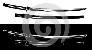 Black and white samurai katana sword vector design