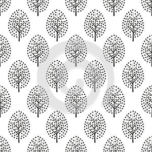 Black and white scandinavian style decorative trees seamless pattern.