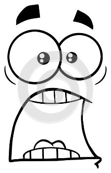 Black And White Scared Cartoon Funny Face With Panic Expression.